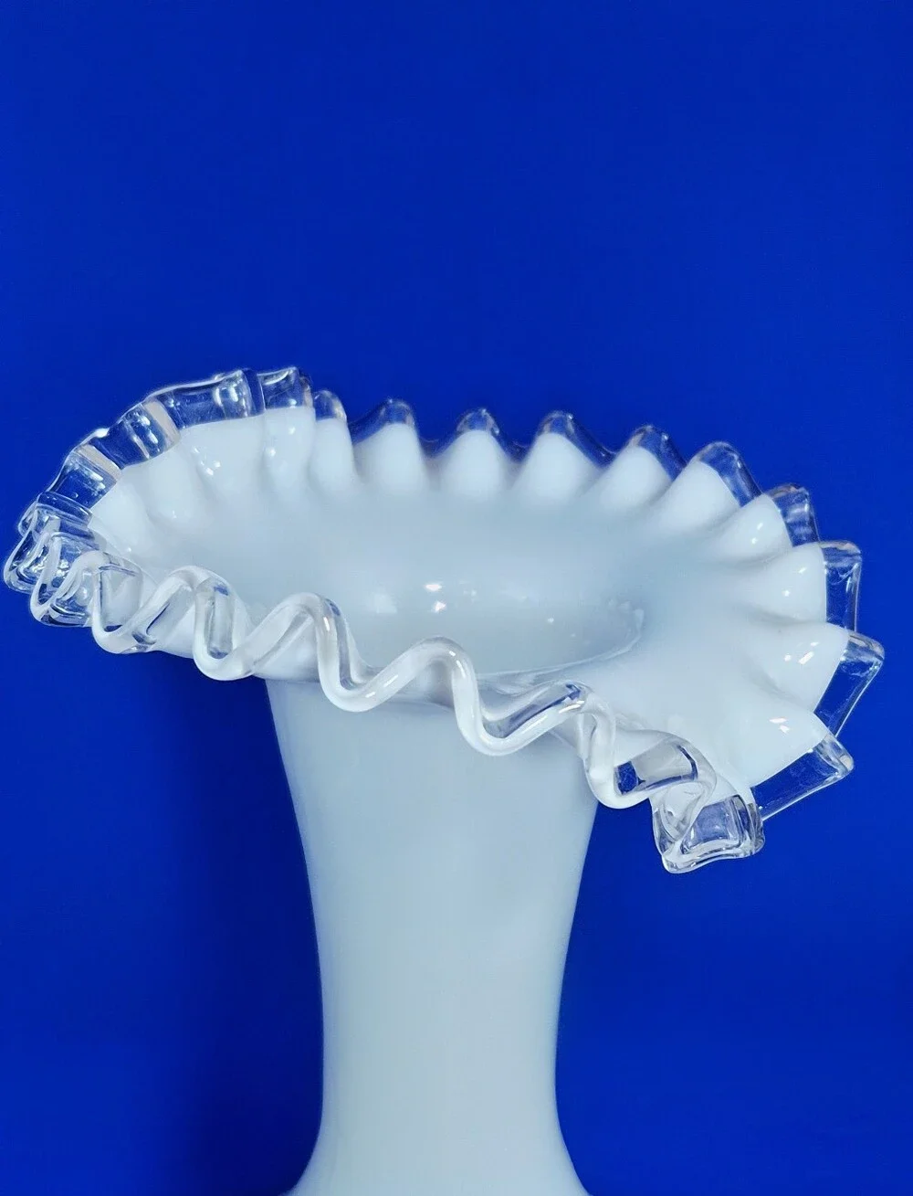 Vintage Fenton Silver Crest Milk Glass Ruffled Vase